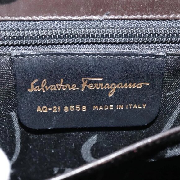 Salvatore Ferragamo Gancini Hand Bag Leather 2way Dark Brown Gold Auth 103214 - Picture 10 of 16